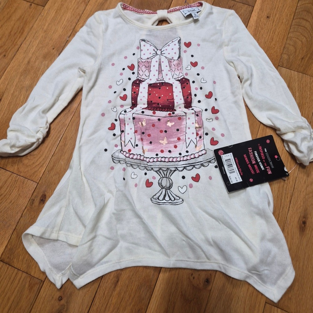 Disney D-Signed Minnie Rocks the Dots White Cake Graphic Top XS 6 NWT
